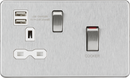 Knightsbridge MLA Screwless SFR83UMBCW 45A DP Switch & 13A Socket with Dual USB A+A (5V DC 2.4A shared) - Brushed Chrome with White Insert