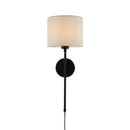 Searchlight 12081-1BK Munich Wall Light - Matt Black Metal & Natural Linen Shade