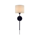 Searchlight 12081-1BK Munich Wall Light - Matt Black Metal & Natural Linen Shade