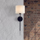 Searchlight 12081-1BK Munich Wall Light - Matt Black Metal & Natural Linen Shade