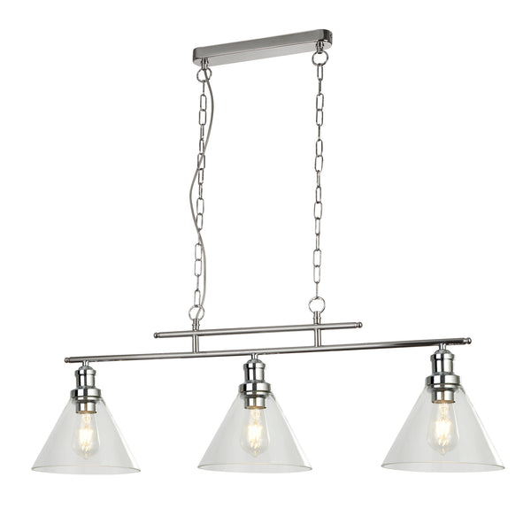 Searchlight 1277-3CC Pyramid 3Lt Bar Pendant - Chrome Metal & Glass