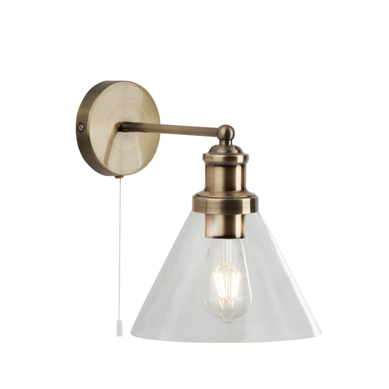 Searchlight 1277AB Pyramid Wall Light  - Antique Brass Metal & Glass