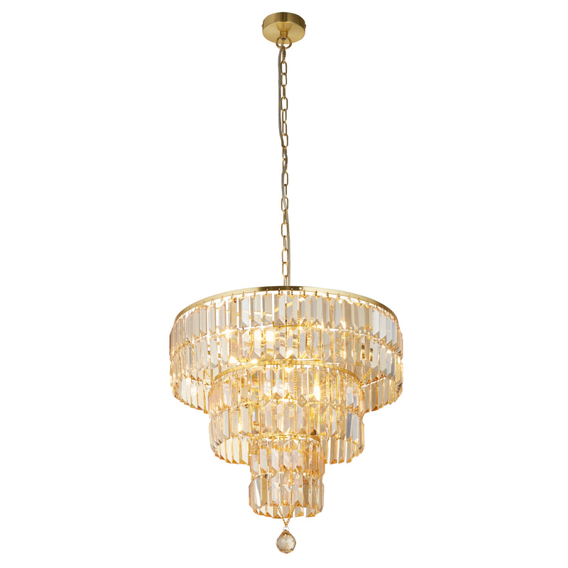 Searchlight 1375-5SB Empire 5Lt Pendant - Satin Brass Metal & Champagne Glass - Searchlight - Falcon Electrical UK