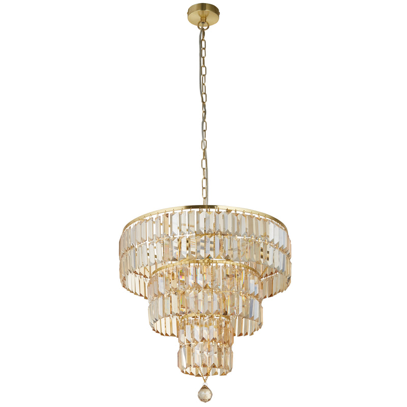 Searchlight 1375-5SB Empire 5Lt Pendant - Satin Brass Metal & Champagne Glass - Searchlight - Falcon Electrical UK