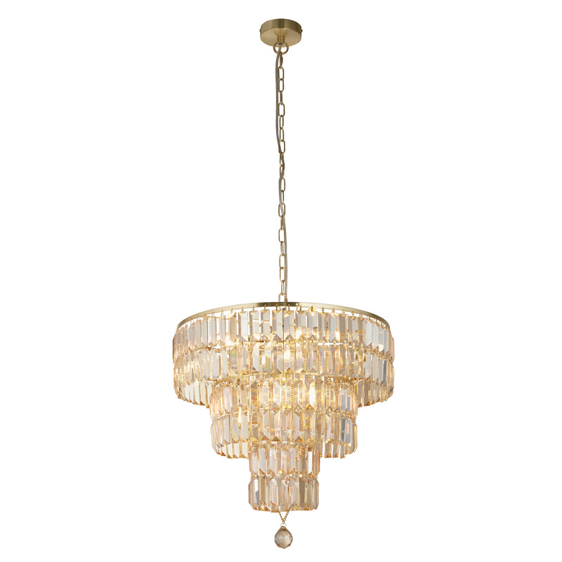 Searchlight 1375-5SB Empire 5Lt Pendant - Satin Brass Metal & Champagne Glass - Searchlight - Falcon Electrical UK