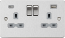 Knightsbridge MLA FPR9940BCG 13A 2G SP Switched Socket with Dual USB A+C (5V DC 4.0A shared) - Brushed Chrome with Grey Insert