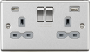 Knightsbridge MLA CL9940BCG 13A 2G SP Switched Socket with dual USB C+A 5V DC 4.0A [shared] - Brushed Chrome with grey insert