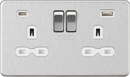 Knightsbridge MLA Screwless SFR9940BCW 13A 2G SP Switched Socket with Dual USB A+C (5V DC 4.0A shared) - Brushed Chrome with White Insert