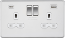 Knightsbridge MLA SFR9940PCW Screwless 13A 2G SP Switched Socket with Dual USB A+C (5V DC 4.0A shared) - Polished Chrome with White Insert - Knightsbridge MLA - Falcon Electrical