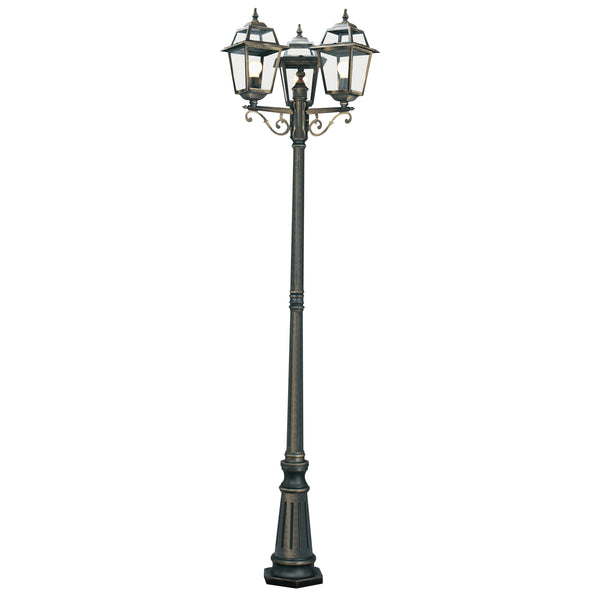 Searchlight 1528-3 New Orleans  Outdoor Post - Black Gold Metal & Glass