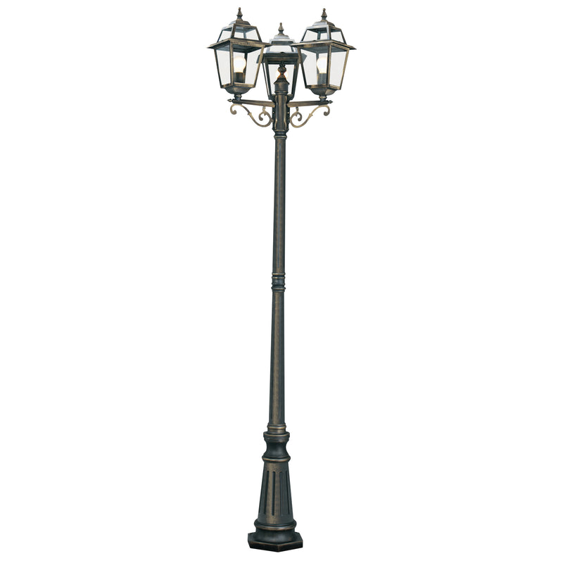 Searchlight 1528-3 New Orleans  Outdoor Post - Black Gold Metal & Glass