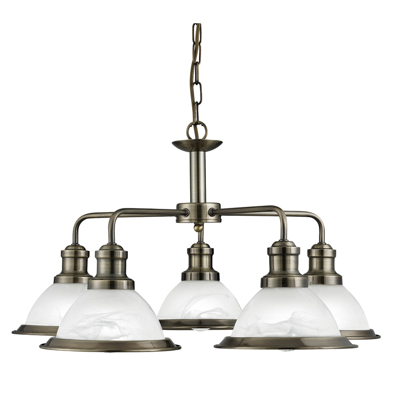 Searchlight 1595-5AB Bistro 5Lt Pendant - Antique Brass Metal & Acid Glass
