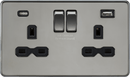 Knightsbridge MLA SFR9940BN Screwless 13A 2G SP Switched Socket with Dual USB A+C (5V DC 4.0A shared) - Black Nickel with Black Insert - Knightsbridge MLA - Falcon Electrical