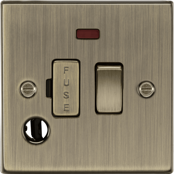 Knightsbridge MLA CS63FAB 13A Switched Fused Spur Unit with Neon & Flex Outlet - Square Edge Antique Brass - Knightsbridge MLA - Falcon Electrical