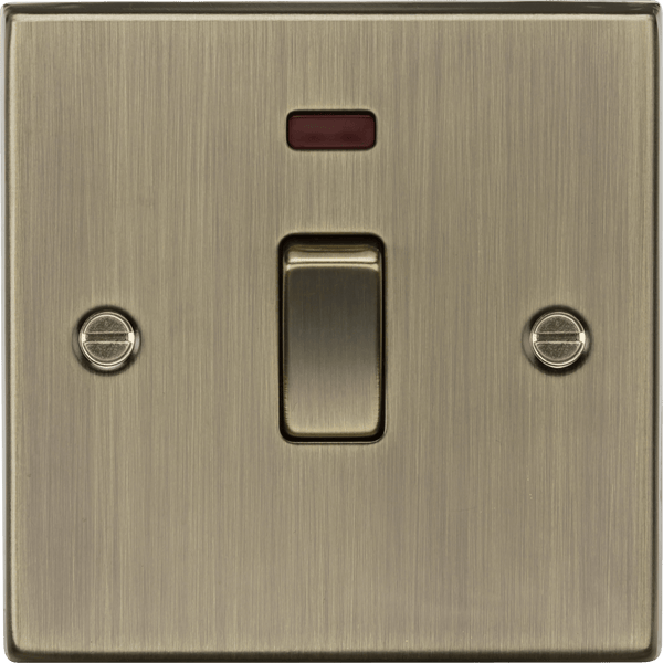 Knightsbridge MLA CS834NAB 20A 1G DP Switch with Neon - Square Edge Antique Brass - Knightsbridge MLA - Falcon Electrical