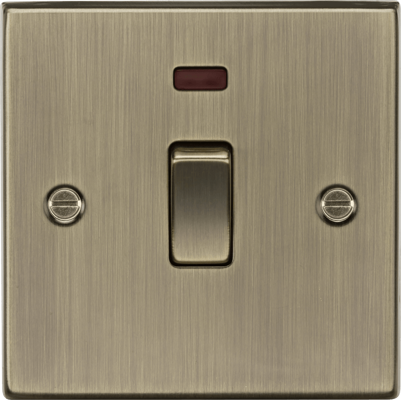 Knightsbridge MLA CS834NAB 20A 1G DP Switch with Neon - Square Edge Antique Brass - Knightsbridge MLA - Falcon Electrical