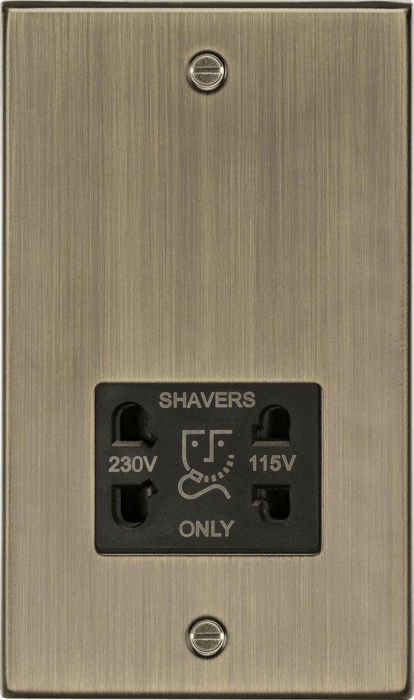 Knightsbridge MLA CS89AB 115 - 230V Dual Voltage Shaver Socket with Black Insert - Square Edge Antique Brass - Knightsbridge MLA - Falcon Electrical