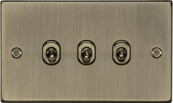 Knightsbridge MLA CSTOG3AB 10AX 3G 2 Way Toggle Switch - Square Edge Antique Brass - Knightsbridge MLA - Falcon Electrical