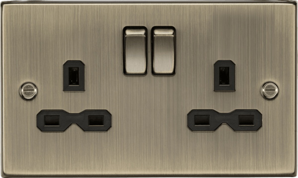Knightsbridge MLA CS9AB 13A 2G Switched Socket with Black Insert - Square Edge Antique Brass - Knightsbridge MLA - Falcon Electrical