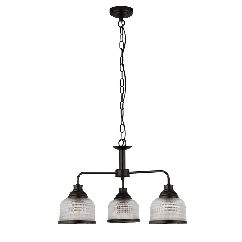 Searchlight 1683-3BK Highworth 3Lt Pendant - Black Metal & Holophane Style Glass