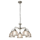 Searchlight 1685-5SS Bistro II 5Lt Pendant- Satin Silver & Holophane Style Glass