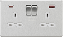 Knightsbridge MLA Screwless SFR9945BCW 13A 2G DP Switched Socket with Dual USB A+C 20V DC 2.25A (Max. 45W) - Brushed Chrome w/White Insert