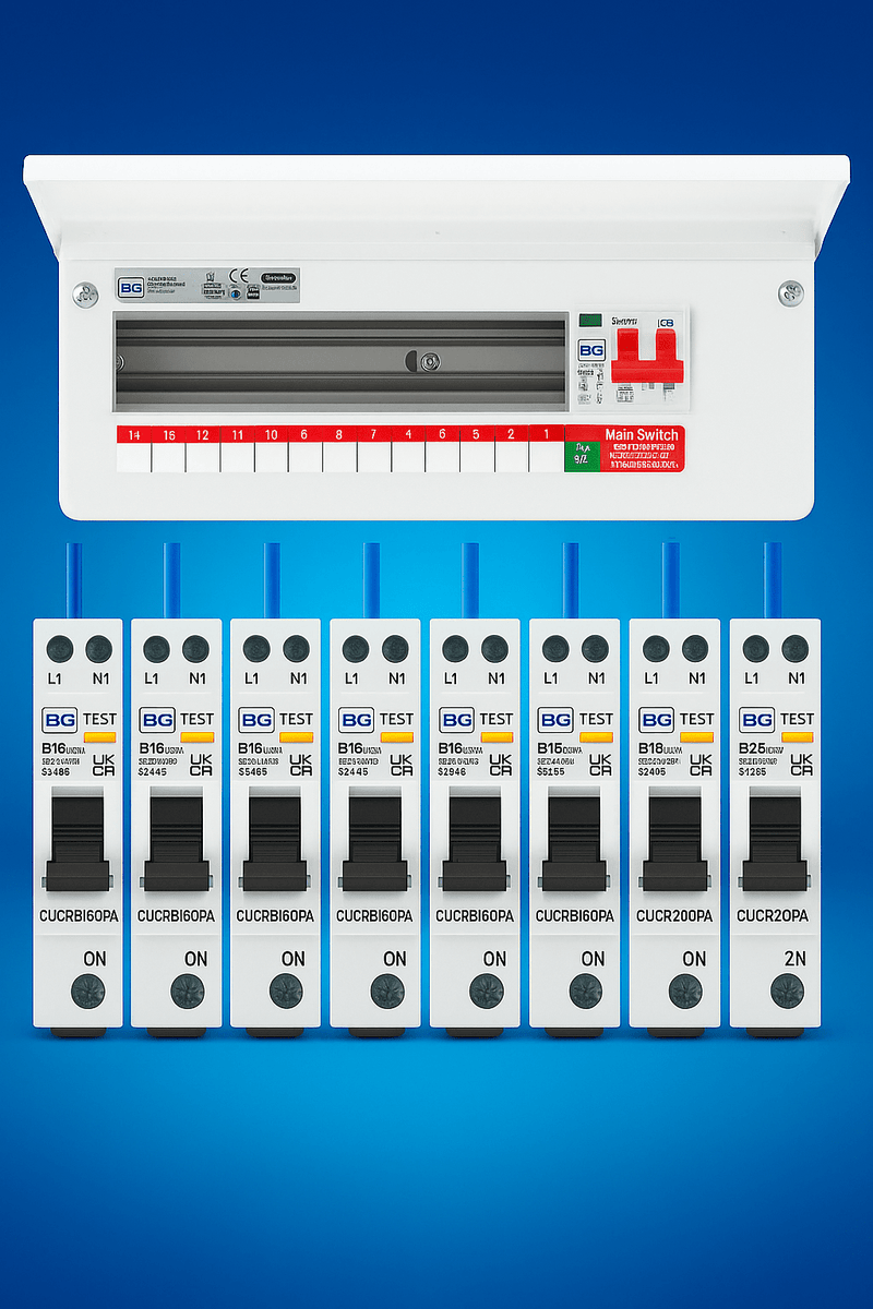 BG CF16MS13 16 - Module Consumer Unit Bundle – 13 Usable Ways, 100A Main Switch, Type 2 SPD + 8 Compact RCBOs Included - BG - Falcon Electrical