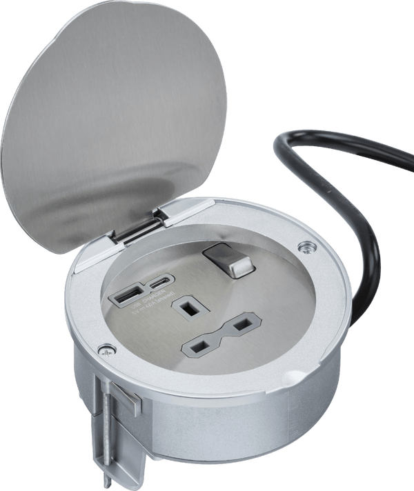 Knightsbridge MLA SKR3 Recessed 13A 1G Socket with Dual USB A+C [5V DC 4.0A shared] - Stainless Steel - Knightsbridge MLA - Falcon Electrical