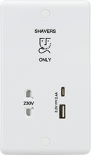 Knightsbridge MLA  CU8909 230V Shaver Socket with Dual USB A+C (5V DC 2.4A shared, Max. 12W)