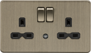 Knightsbridge MLA Screwless SFR9NLAB 13A 2G DP switched socket with night light function - Antique Brass
