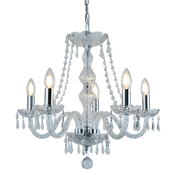 Searchlight 215-5 Hale  5Lt Chandelier - Chrome Metal & Clear Crystal