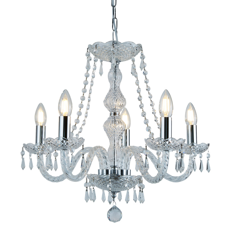 Searchlight 215-5 Hale  5Lt Chandelier - Chrome Metal & Clear Crystal