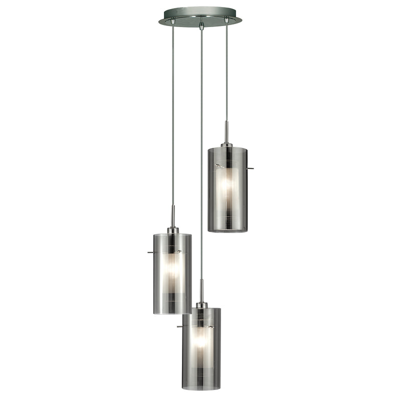 Searchlight 2300-3SM Duo II 3Lt Multi-Drop Pendant - Satin Silver & Smoked Glass