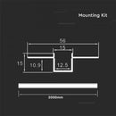 V-tac 23173 VT-8201 MOUNTING KIT WITH DIFFUSER FOR LED STRIP RECESSED 2000x55x15mm SILVER BODY