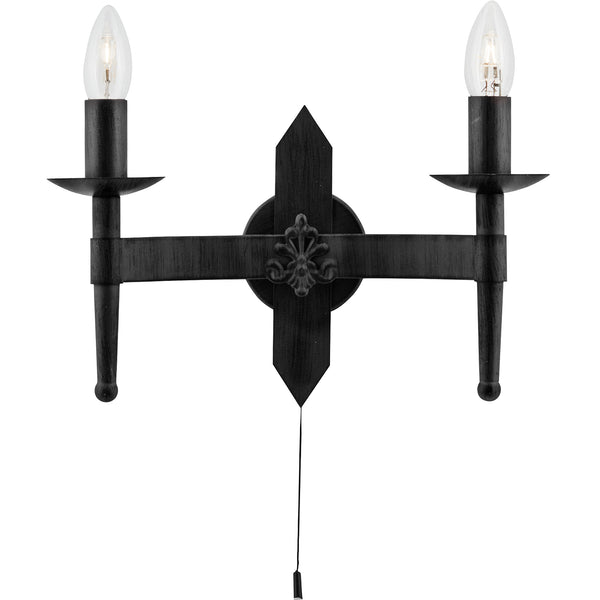 Searchlight 2422-2BK Cartwheel II  2Lt Wall Light - Black Wrought Iron