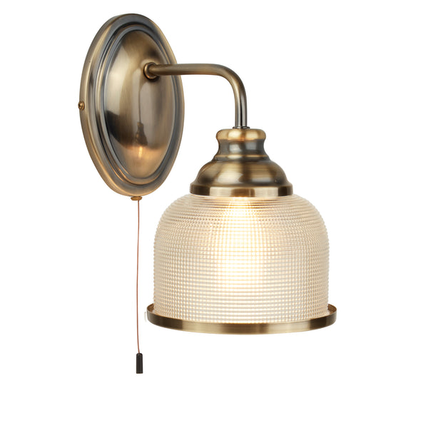 Searchlight 2671-1AB Bistro II Wall Light- Antique Brass & Holophane Style Glass