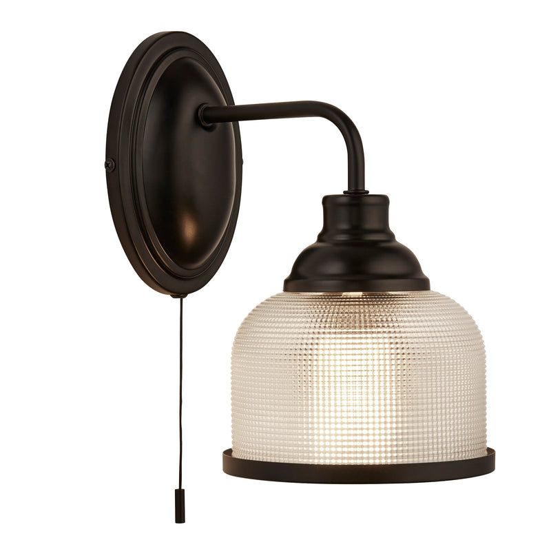 Searchlight 2671-1BK Highworth Wall Light- Matt Black Metal,Holophane Style Glass