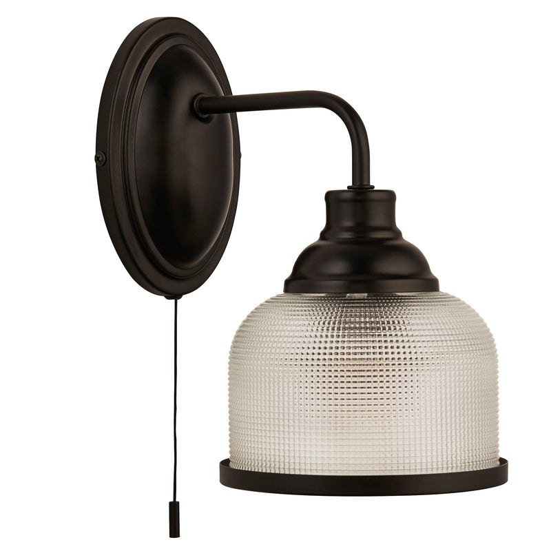 Searchlight 2671-1BK Highworth Wall Light- Matt Black Metal,Holophane Style Glass
