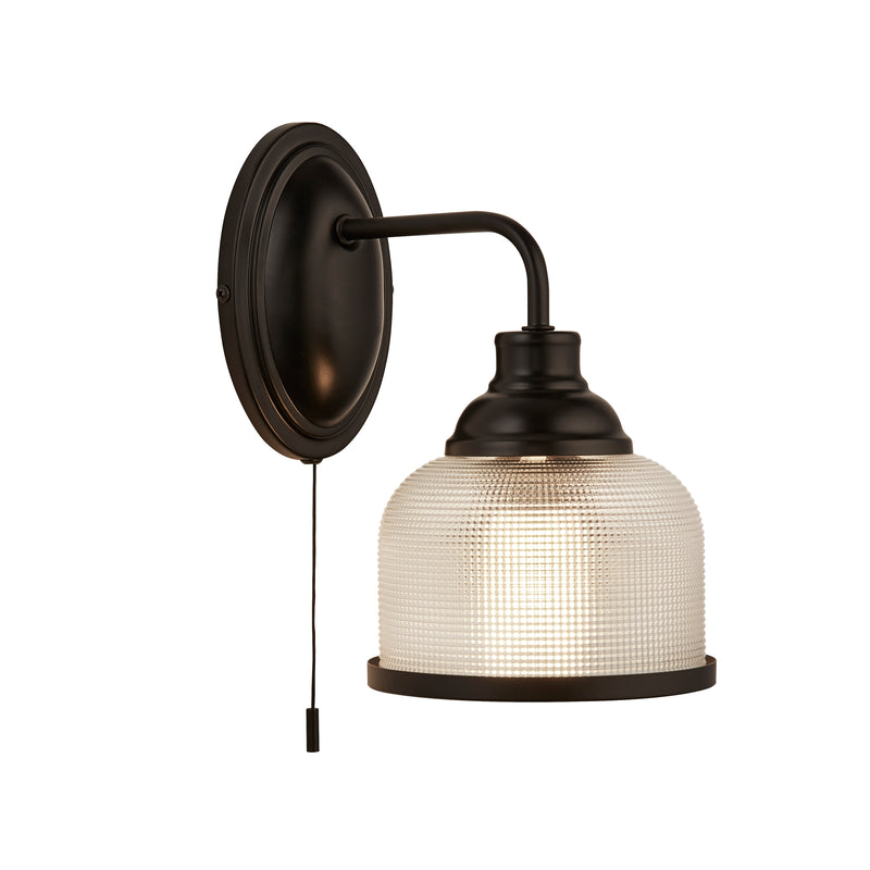 Searchlight 2671-1BK Highworth Wall Light- Matt Black Metal,Holophane Style Glass