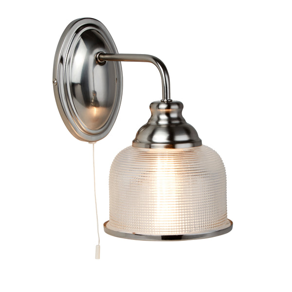 Searchlight 2671-1SS Bistro II Wall Light - Satin Silver & Holophane Style Glass