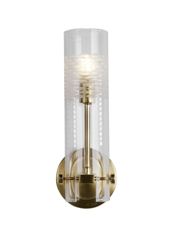 Searchlight 27981SB Scope Bathroom Wall Light - Satin Brass & Clear Etched Glass