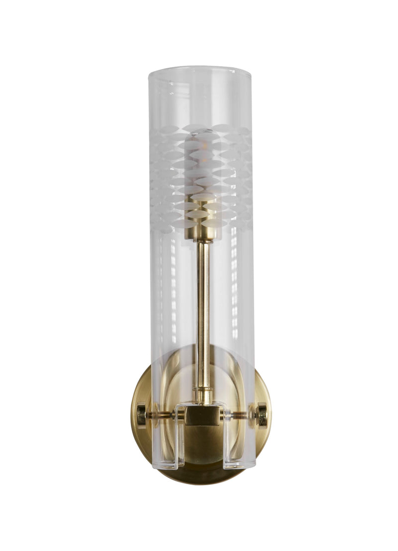 Searchlight 27981SB Scope Bathroom Wall Light - Satin Brass & Clear Etched Glass