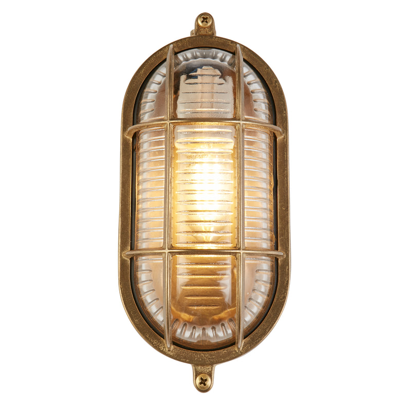 Searchlight 30361PB Bulkhead Round Outdoor Light - Solid Brass & Ribbed Glass