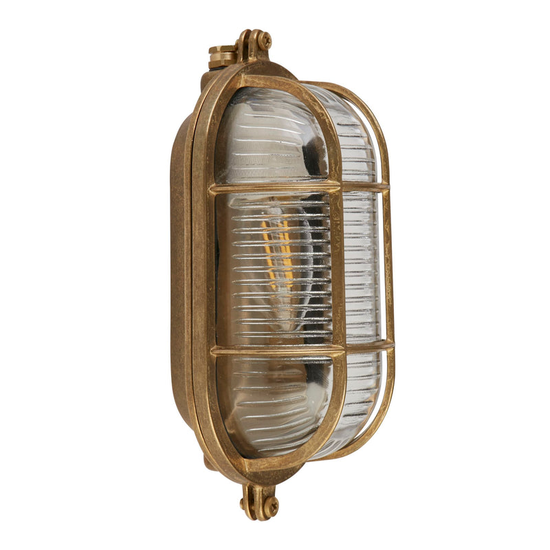 Searchlight 30361PB Bulkhead Round Outdoor Light - Solid Brass & Ribbed Glass