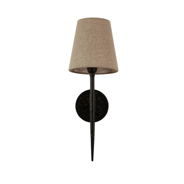 Searchlight 30690-1BK Gothic Wall Light - Hammered Black Metal & Natural Linen