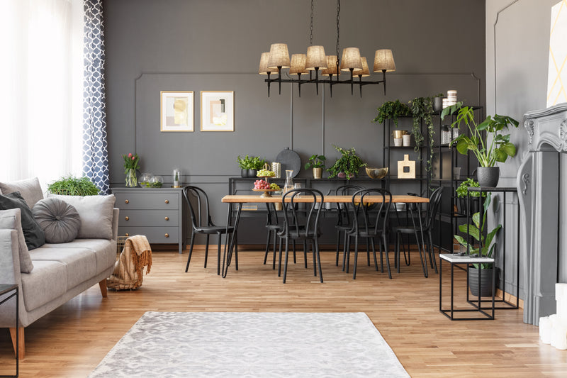 Searchlight 30690-8BK Gothic 8Lt Bar Pendant- Hammered Black Metal & Natural Linen