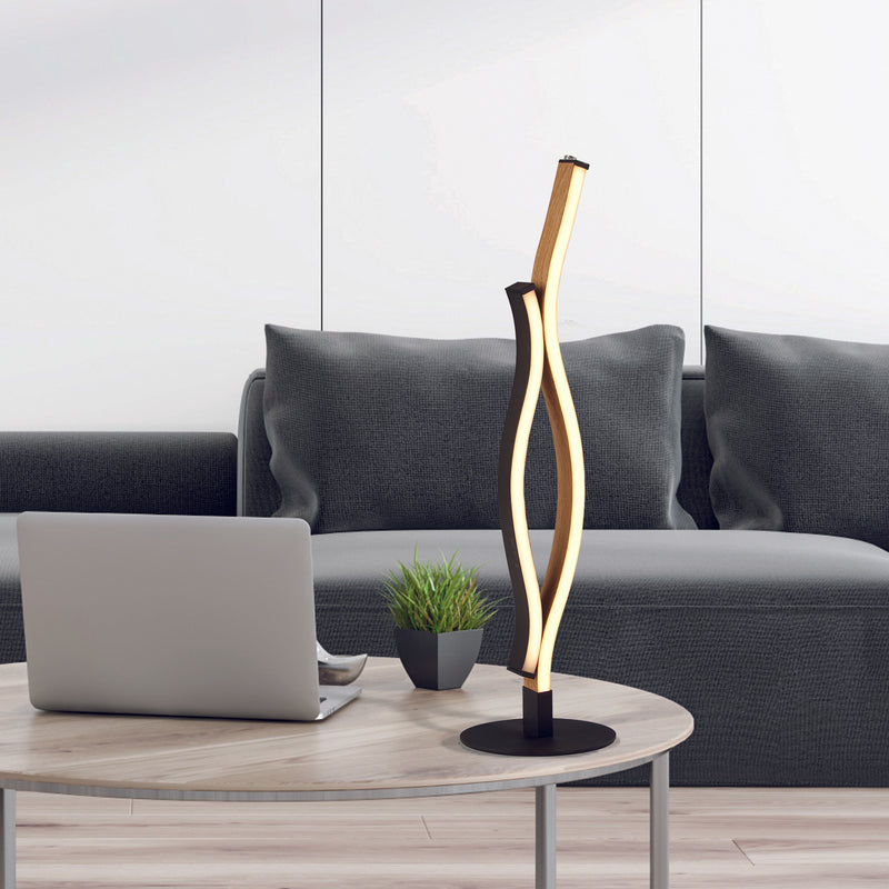 Searchlight 32101-1BK Bloom Table Lamp - Black Metal & Wood Effect