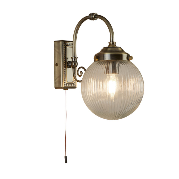 Searchlight 3259AB Belvue Wall Light  - Antique Brass Metal & Clear Glass
