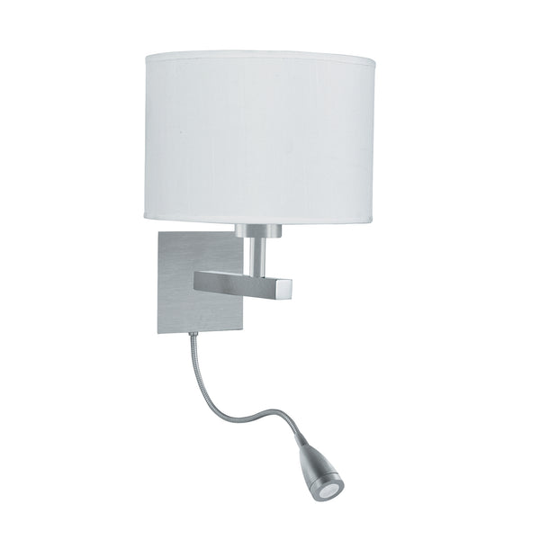 Searchlight 3550SS Hotel LED Dual Arm Wall Light - Satin Silver & Fabric Shade