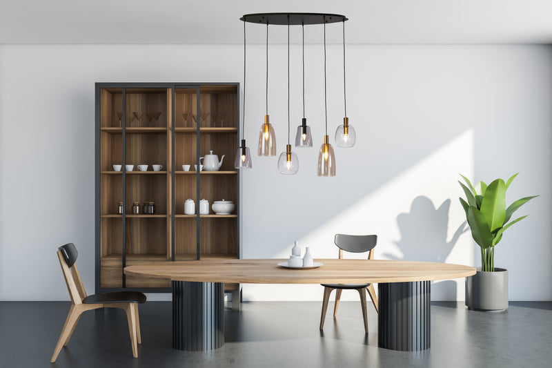 Searchlight 36463-6BK Divine 6Lt Multi-Drop Pendant - Black Metal & Coloured Glass